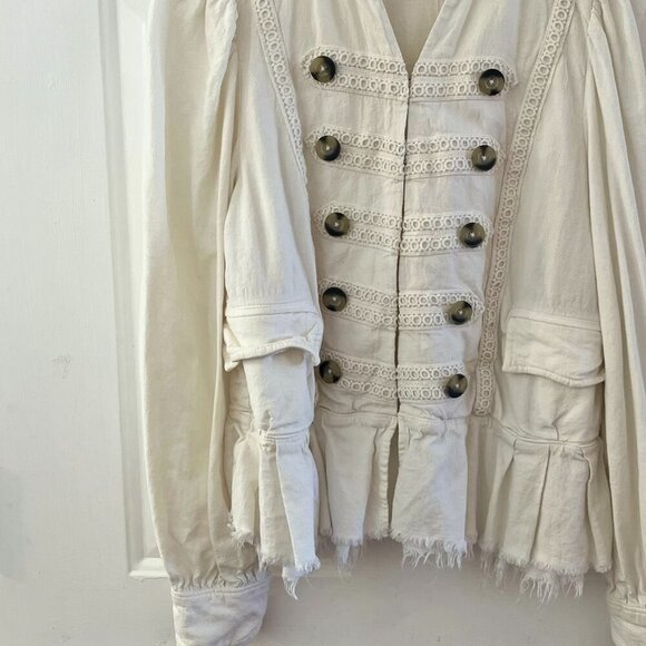 Free People White Arian Fringe Embroidered Military Style Jacket Sz Sm - Picture 3 of 10